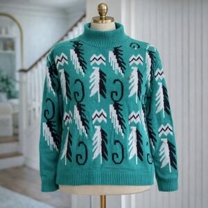 Vintage Andrew St John Christmas Tree Holiday Festive Sweater Size Medium Aztec
